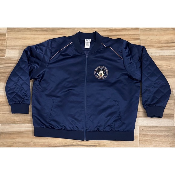 Disney World 50th Anniversary Bomber Jacket Navy Blue Mickey Castle 3X Mens